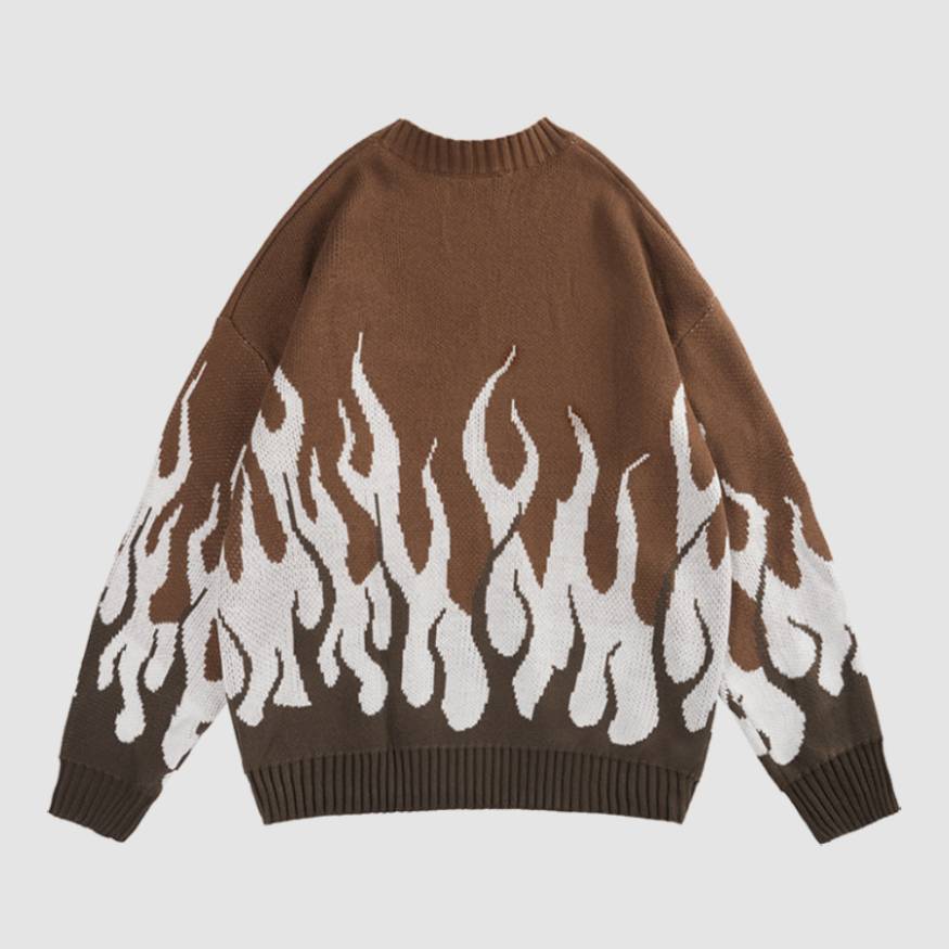 Colorblock Flame Pattern Sweater