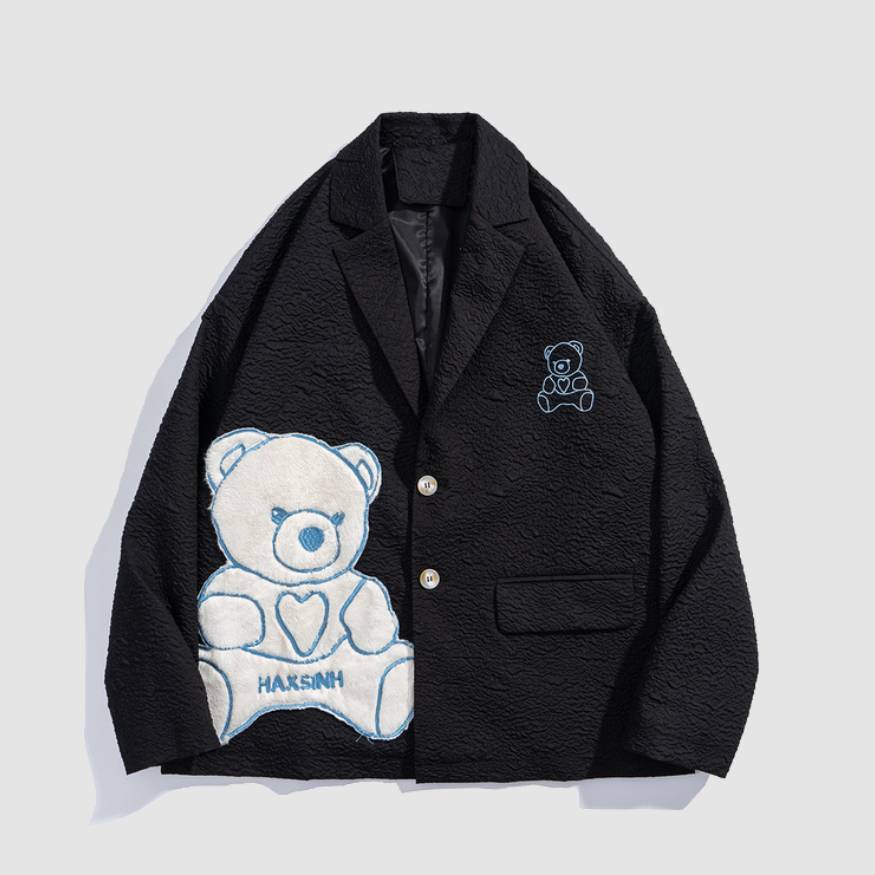 Bear Pattern Patchwork Blazer