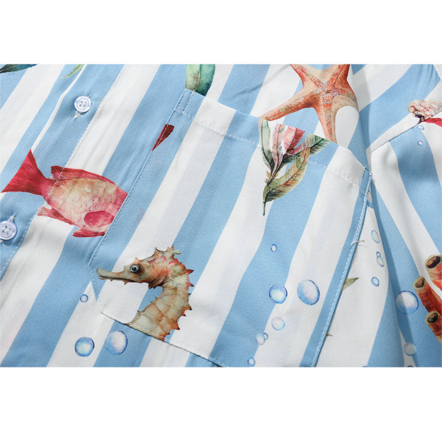 Striped Fish Print Summer Shirt