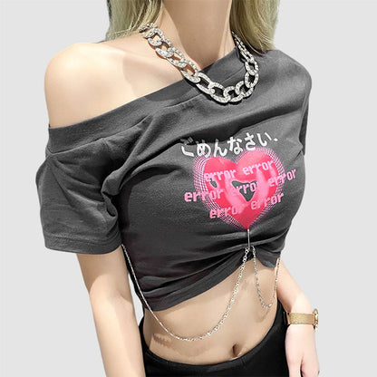 Heart Print Chain Crop Top