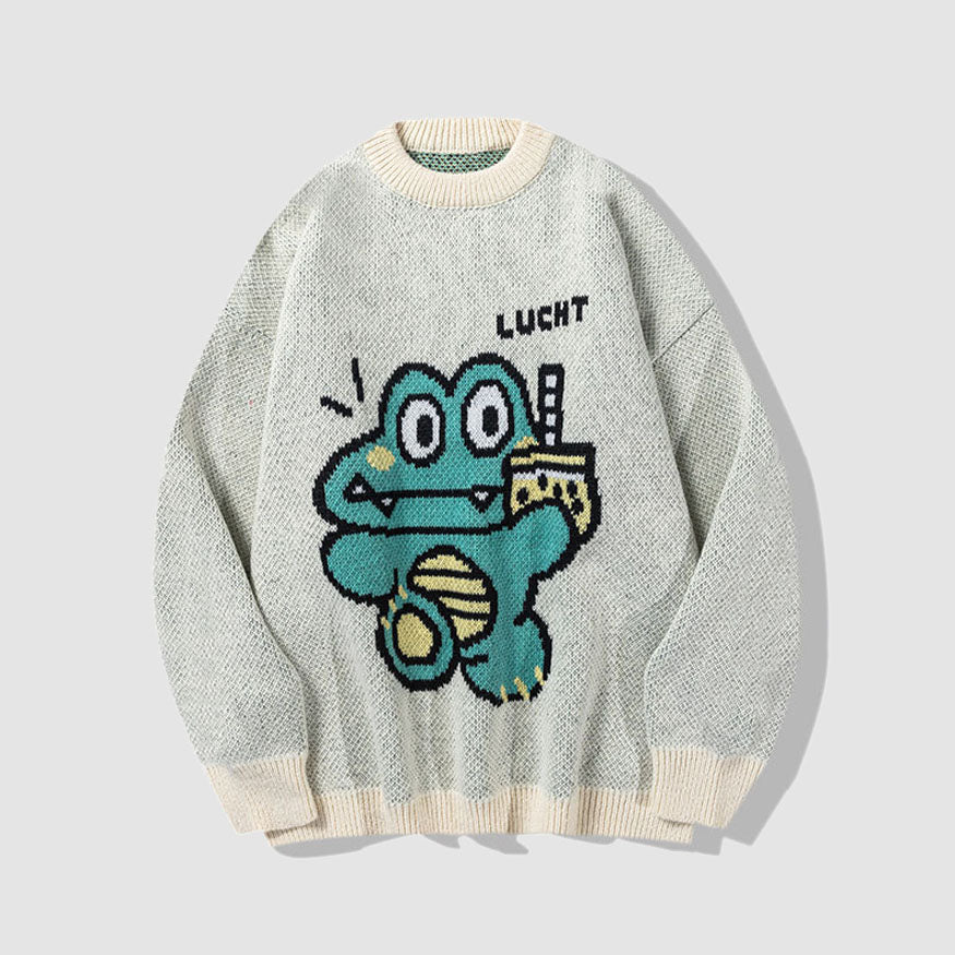 Milk Tea Dinosaur Print Sweater