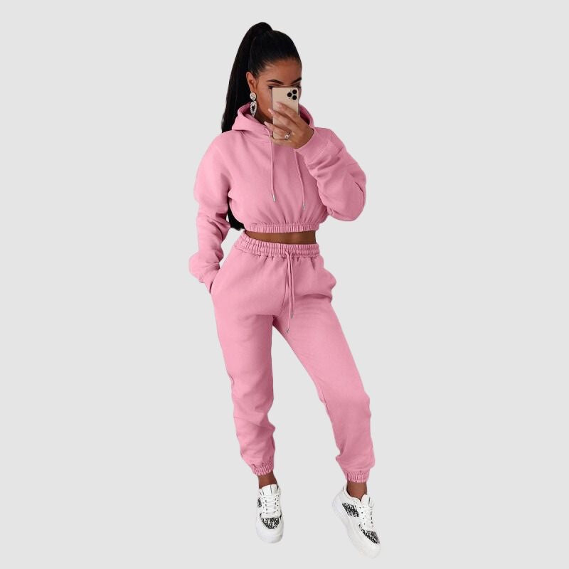 Solid Color Hoodies Drawstring Pant Set