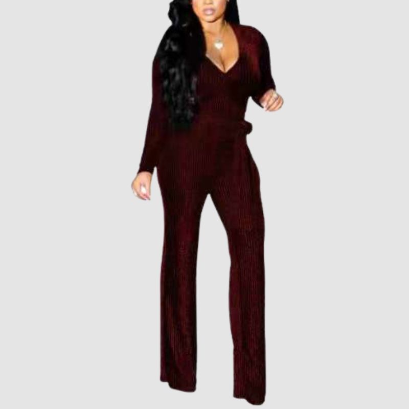 V-neck Shiny Jumpsuits