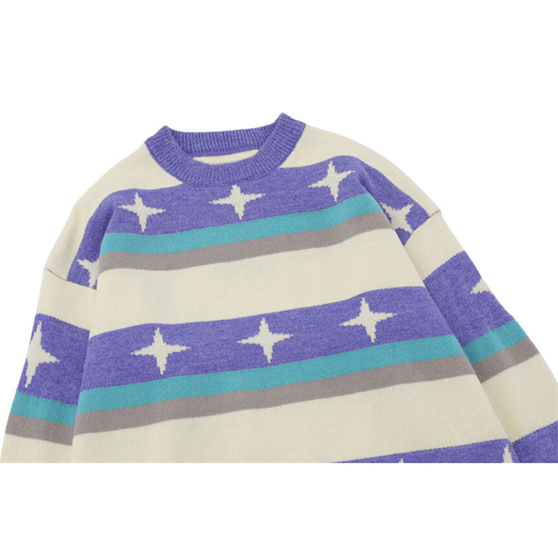 Star Pattern Stripe Patchwork Pullover