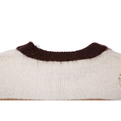 Simple Hole Design Stripe Pullover