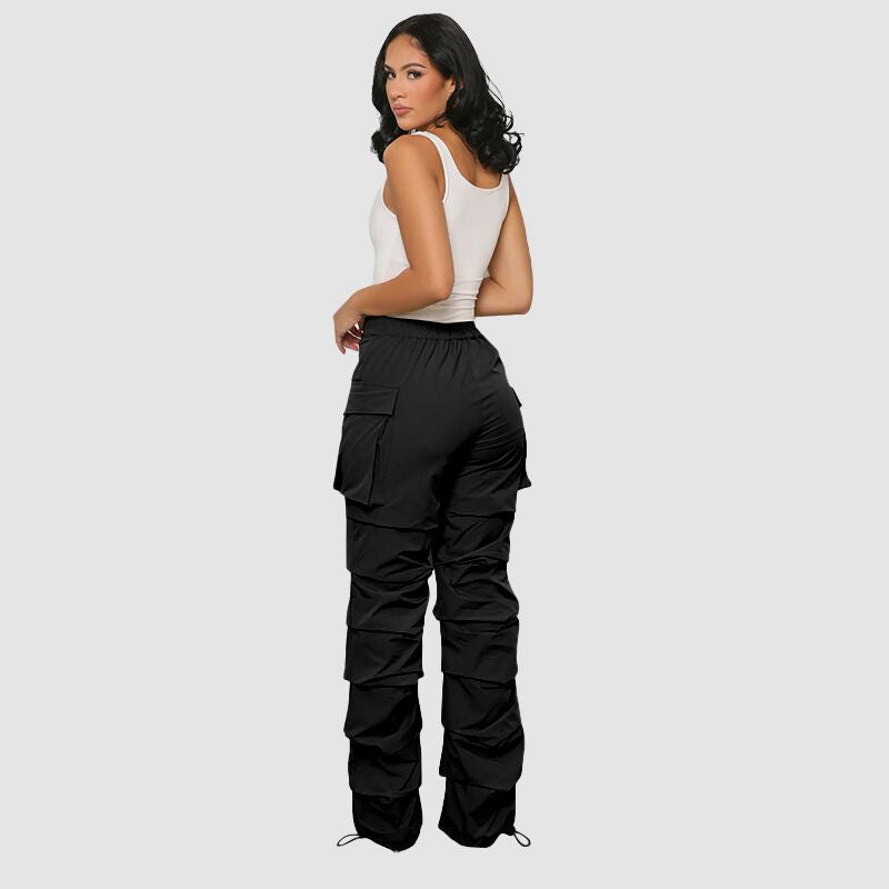 Pleated Drawstring Cargo Pants