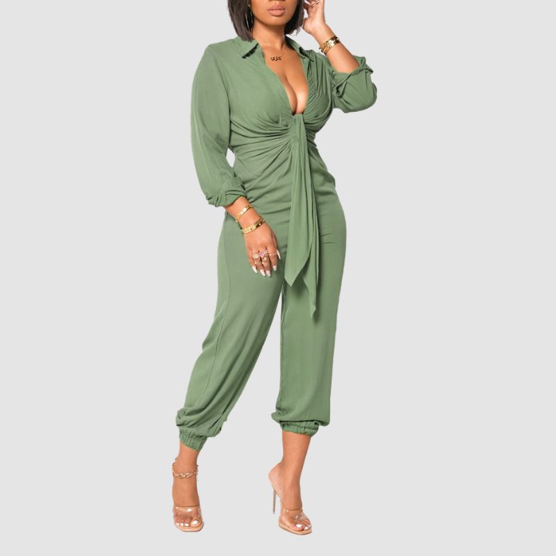 V Neck Tie UP Jumpsuits