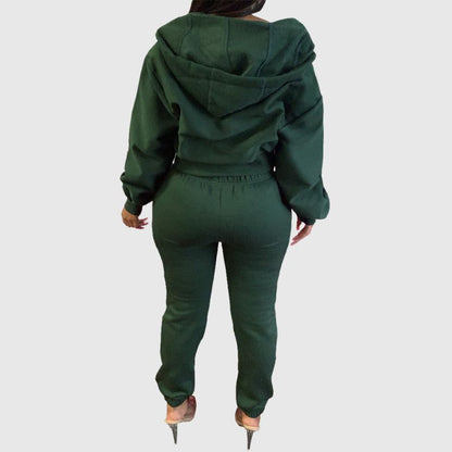 Solid Color Zip Hoodies Pant Set