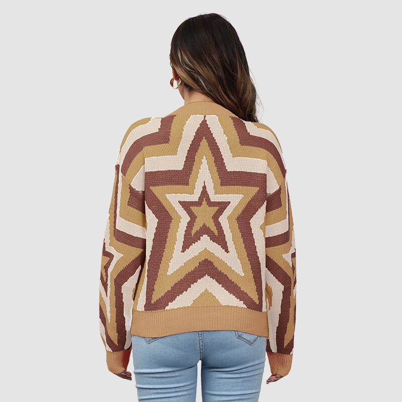 Y2K Star Pattern Color Contrast Sweater