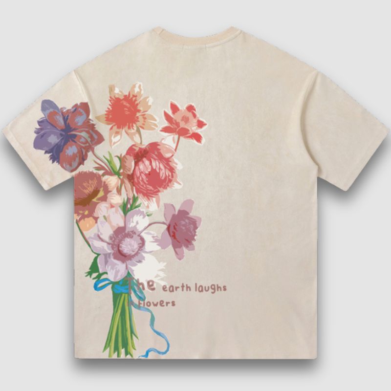 Vintage Lettered Floral Printed Suede Tee