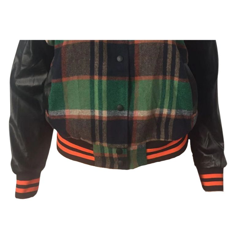 PU Patchwork Plaid Jacket