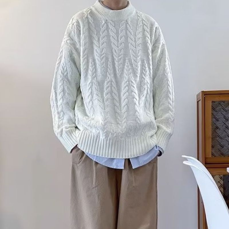 Simple Solid Color Jacquard Pullover