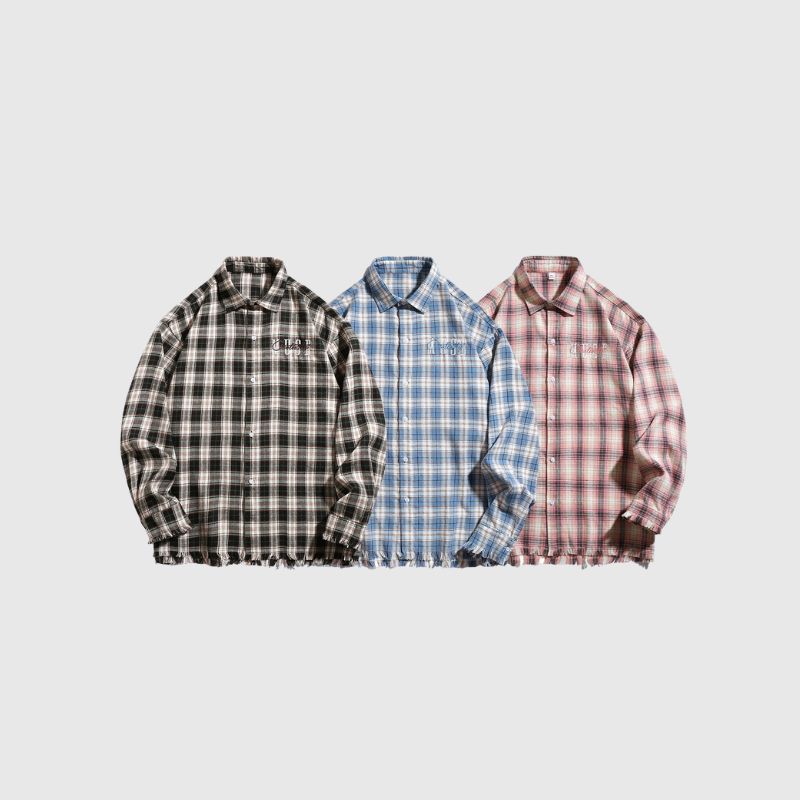 Raw Hem Plaid Shirts