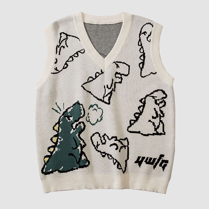 Dinosaur Printed Vest Sweater