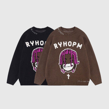 Cartoon Face Printed Pullover