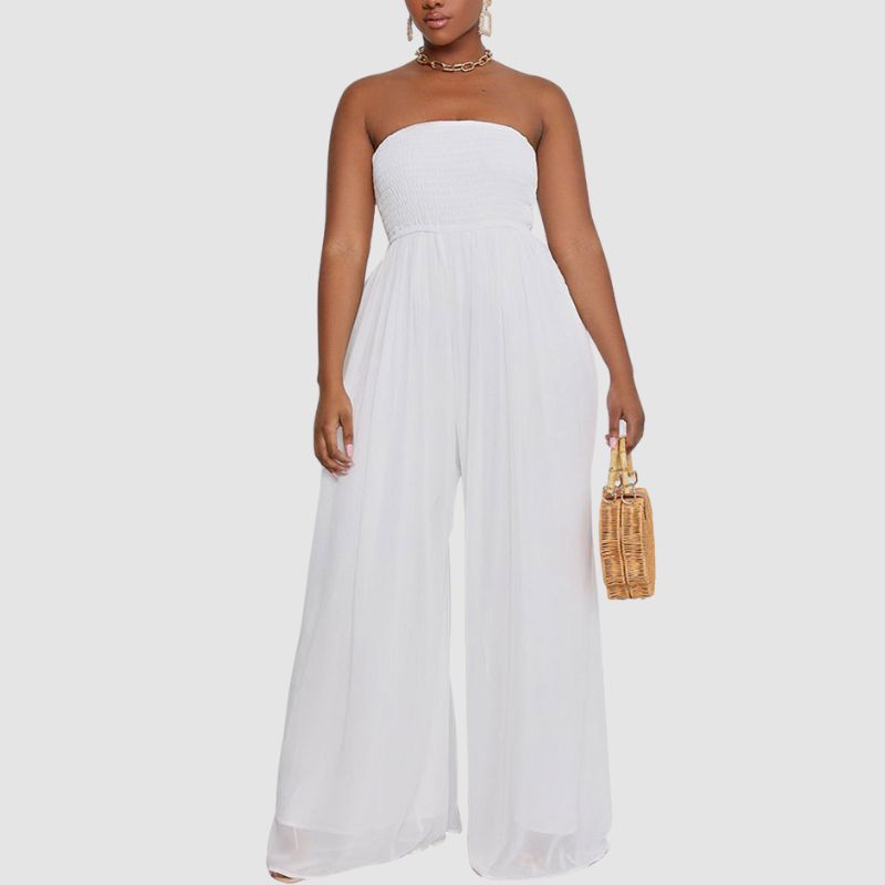 Solid Color Tube Top Wide Leg Jumpsuit