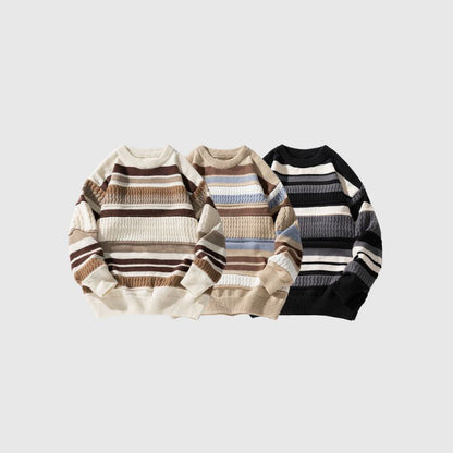 Striped Cable Patchwork Design Pullover