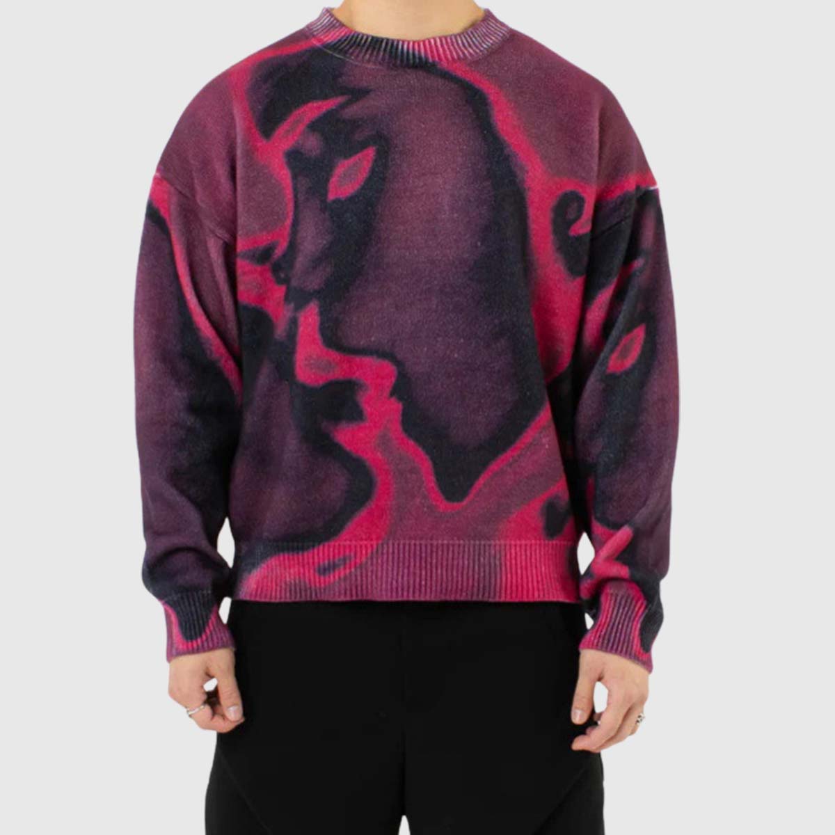 Retro Y2K Print Knit Sweater