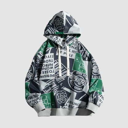 Vintage Graffiti Print Hooded Sweatshirt