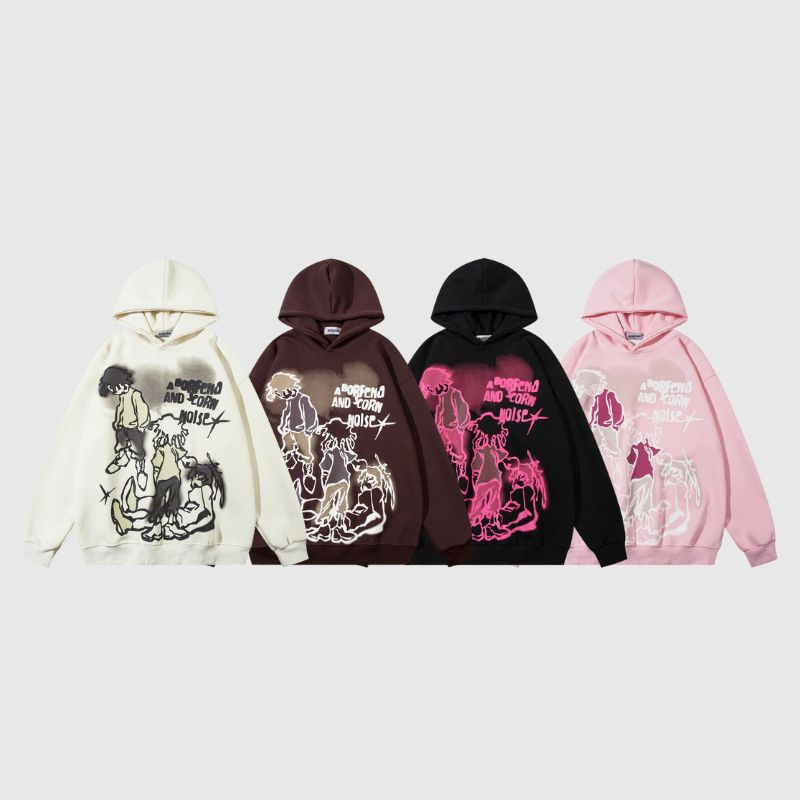 Graffiti Line Person Pattern Printed Hoodies