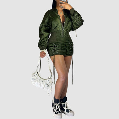 Heavy Weight Strappy Jacket & Mini Skirt Set