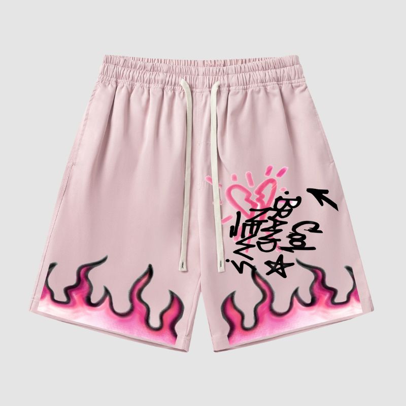 Hip Hop Flame Print Shorts