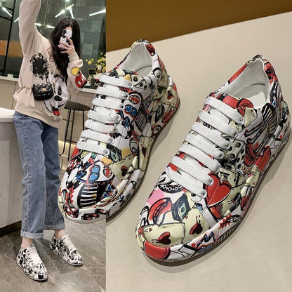 Graffiti Leather Platform Sneakers