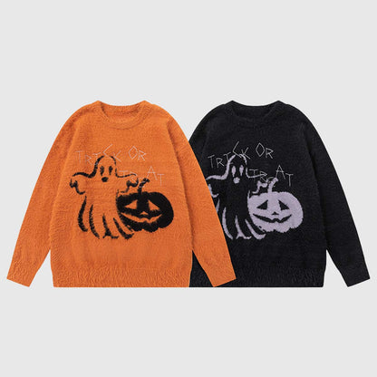 Spooky Ghost and Pumpkin Sweater