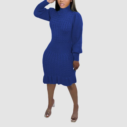 Ruffled Knitted Turtleneck Dresses