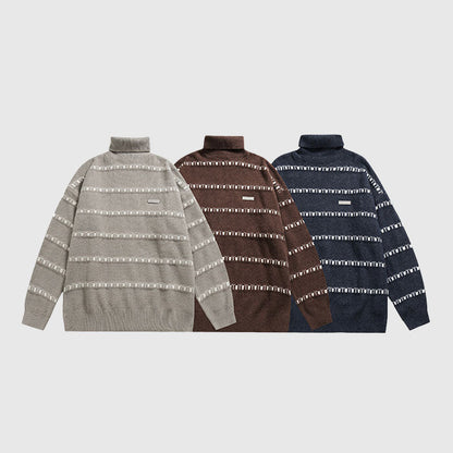 Solid Color Stripe Knit Pullover