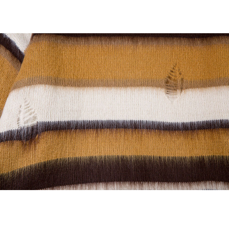 Simple Hole Design Stripe Pullover