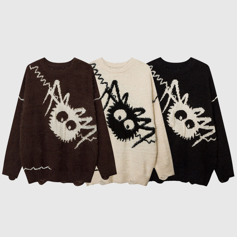 Cartoon Spider Printed Knit Pullover