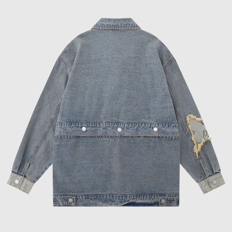 Distressed Denim Butterfly Embroidered Jacket