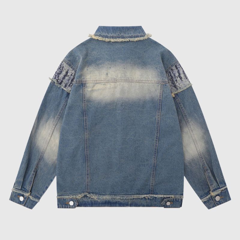 Retro Star Patchwork Embroidered Denim Jacket