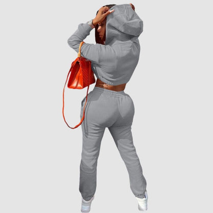 Solid Color Hoodies Drawstring Pant Set