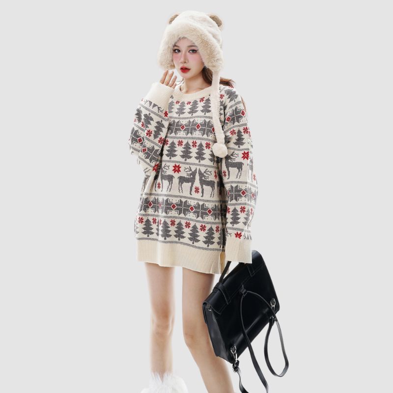 Christmas Elk Jacquard Pullover