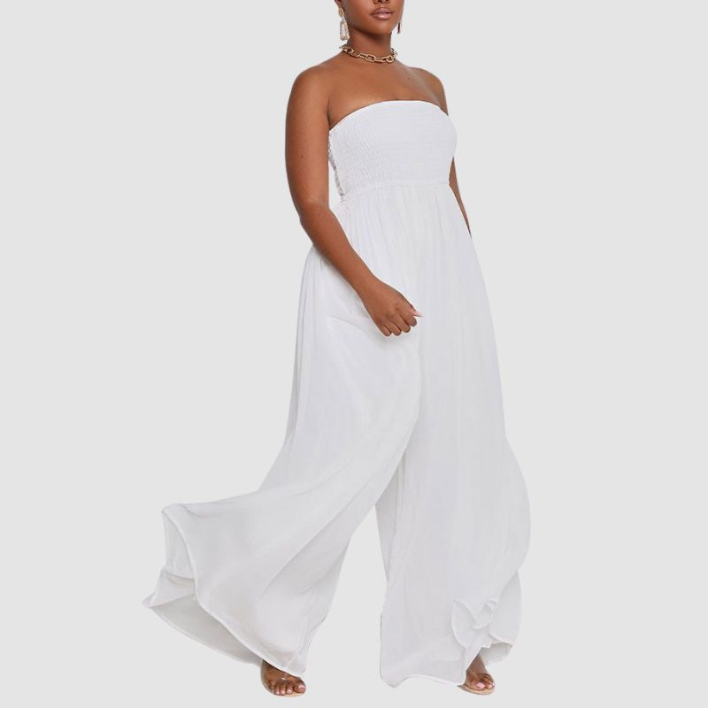 Solid Color Tube Top Wide Leg Jumpsuit