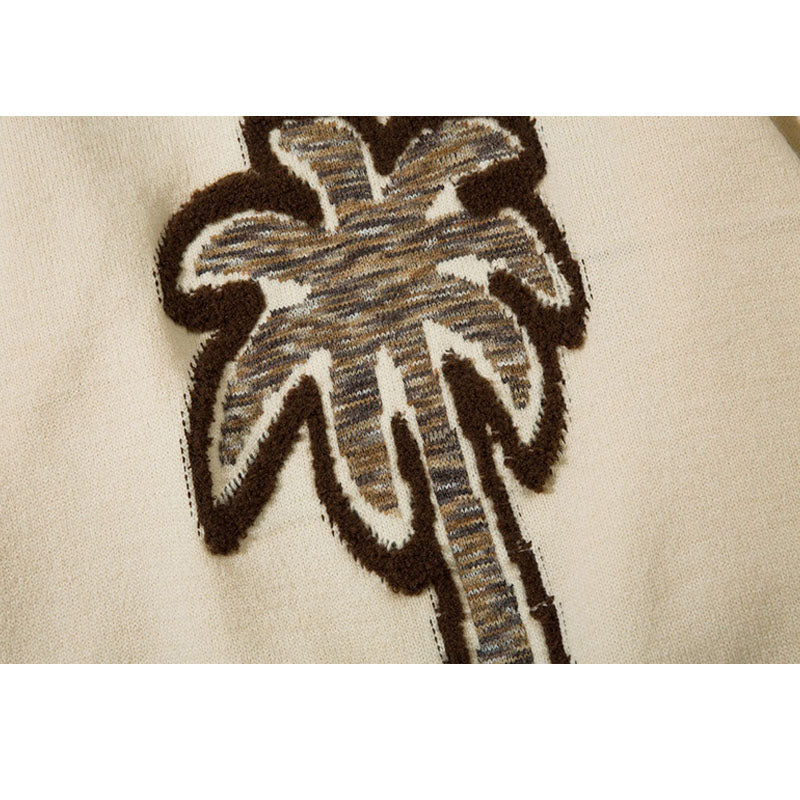 Coconut Tree Pattern Embroidered Pullover