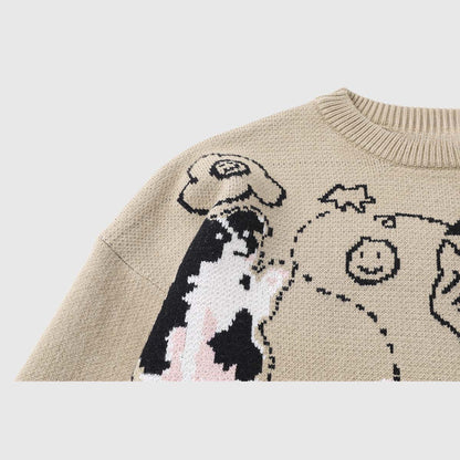 Dog Pattern Oversized Knit Sweater