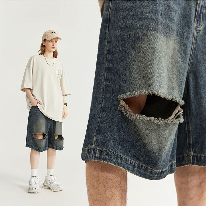 Scratched Ripped Denim Shorts