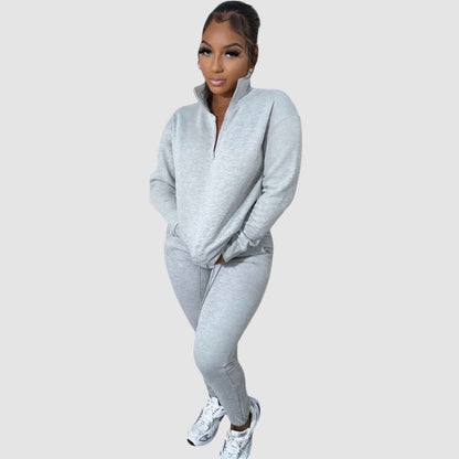 Zipper Sweatshirt & Drawstring Waist Pants Set