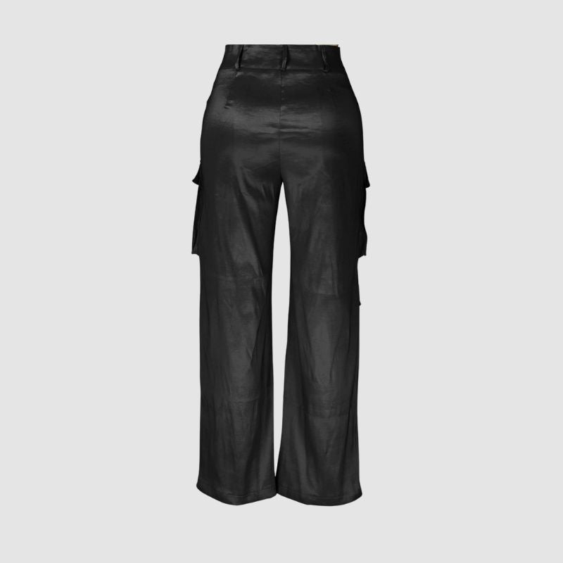 Solid Color Multi-Pocket High Waist Cargo Pants