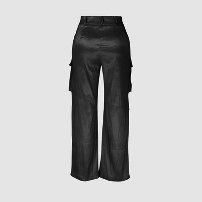 Solid Color Multi-Pocket High Waist Cargo Pants