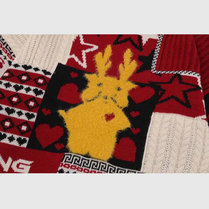 Reindeer Patchwork Christmas Sweater