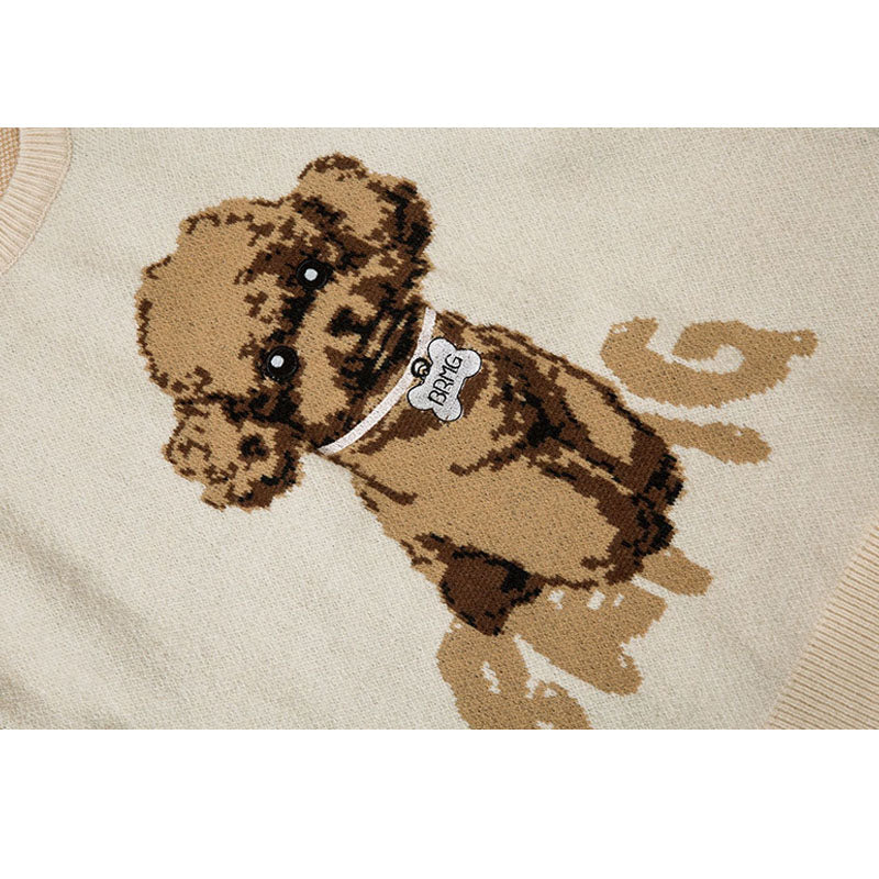 Puppy Pattern Embroidered Pullover