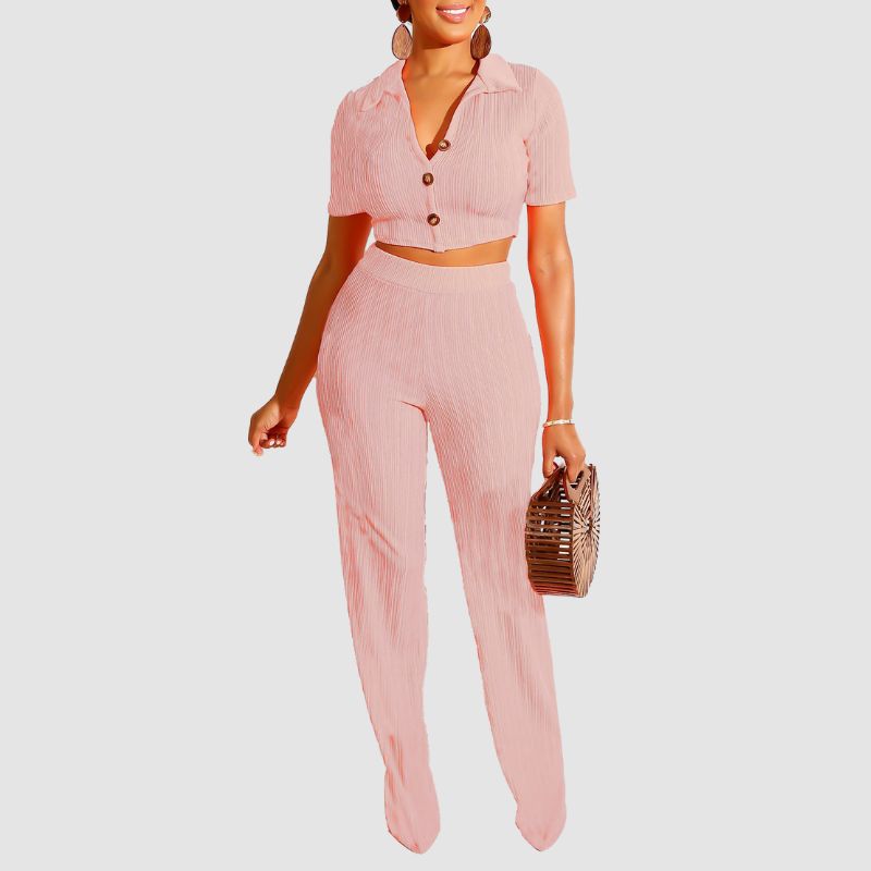 Lapel Crop Top & Long Pant Set