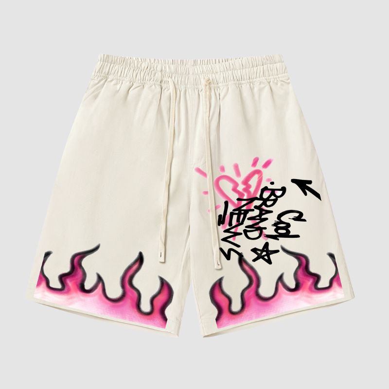 Hip Hop Flame Print Shorts