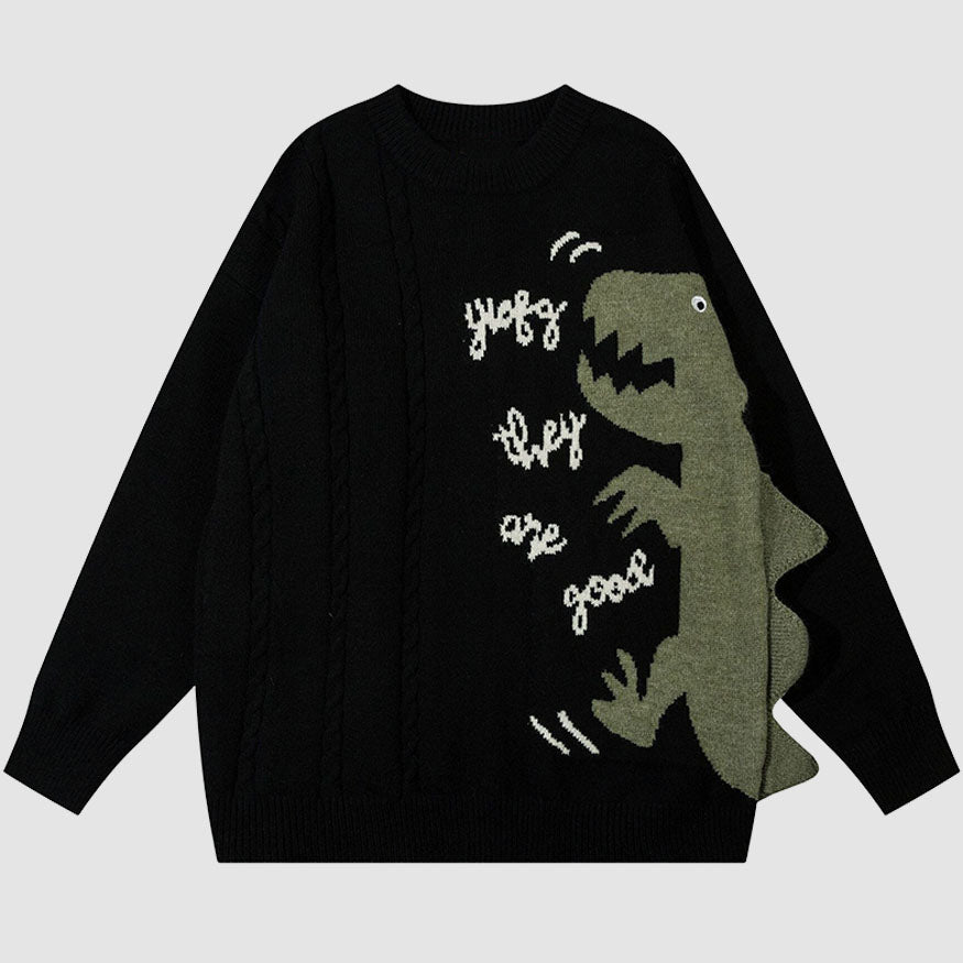 Dinosaur Pattern Patchwork Solid Color Sweater