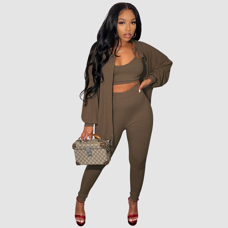 Solid Color Casual Pants Three Piece Set