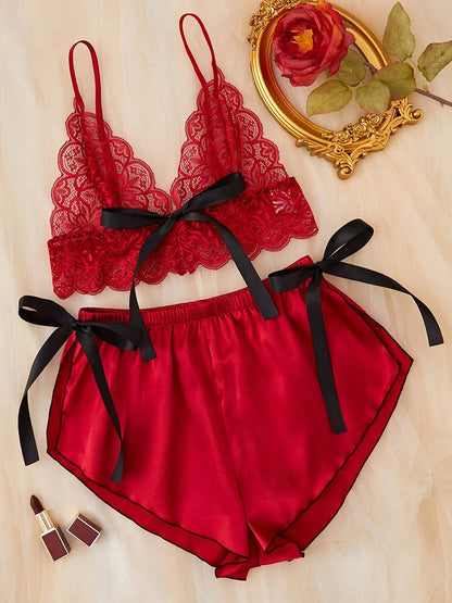 Lace Top & Satin Shorts Lingerie Set